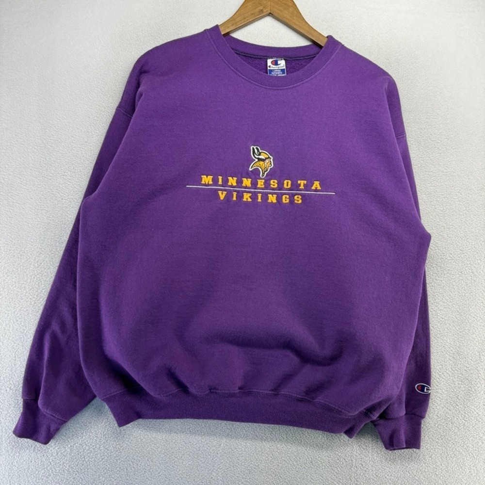 Vintage Minnesota Vikings Sweatshirt Men's Large Purple Crewneck Embroidered 90s